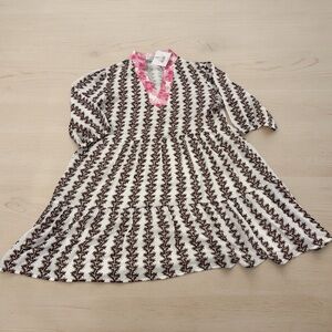 Lee Atler Womens Dress Large Pink Brown White Floral Abstract Knee Length NWT